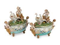 A Pair of Italian Porcelain Figural Covered Tureens