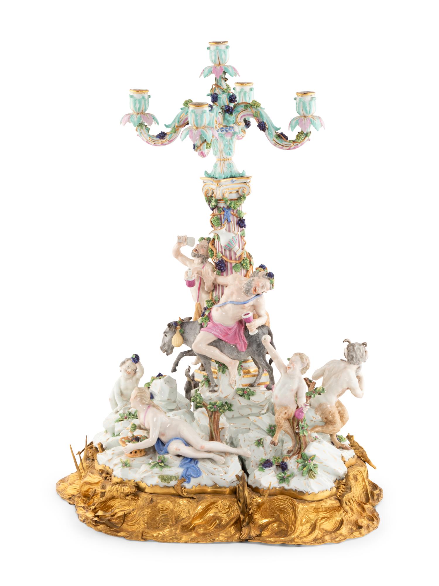 A Meissen Porcelain and Gilt-Bronze Mounted Figural Candelabrum Centerpiece
