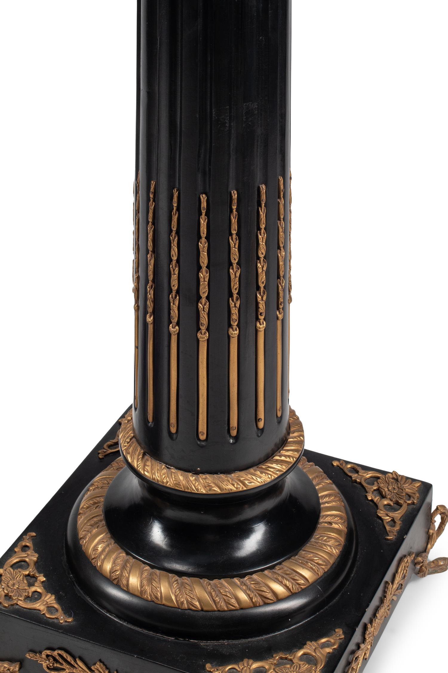 A Pair of Continental Painted and Parcel Gilt Marble-Top Pedestals