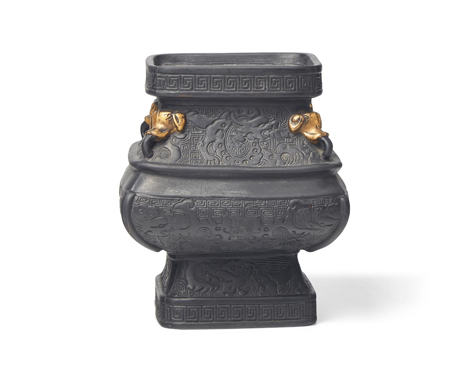 A Wedgwood Parcel Gilt Black Basalt Vase