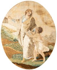 A Pair of Needlework Embroidered Pictures, Wrought by Sara Caroline Scovin