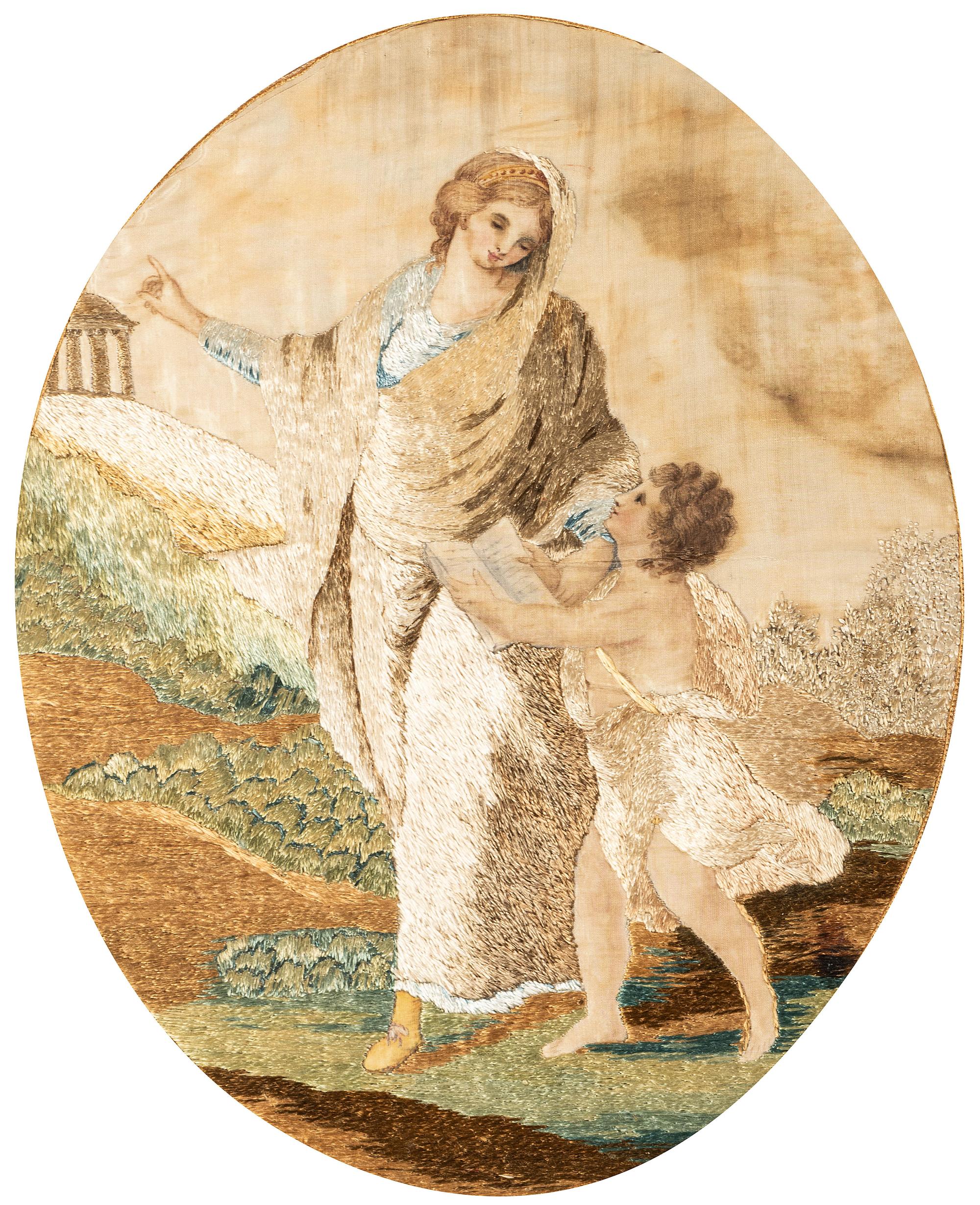 A Pair of Needlework Embroidered Pictures, Wrought by Sara Caroline Scovin