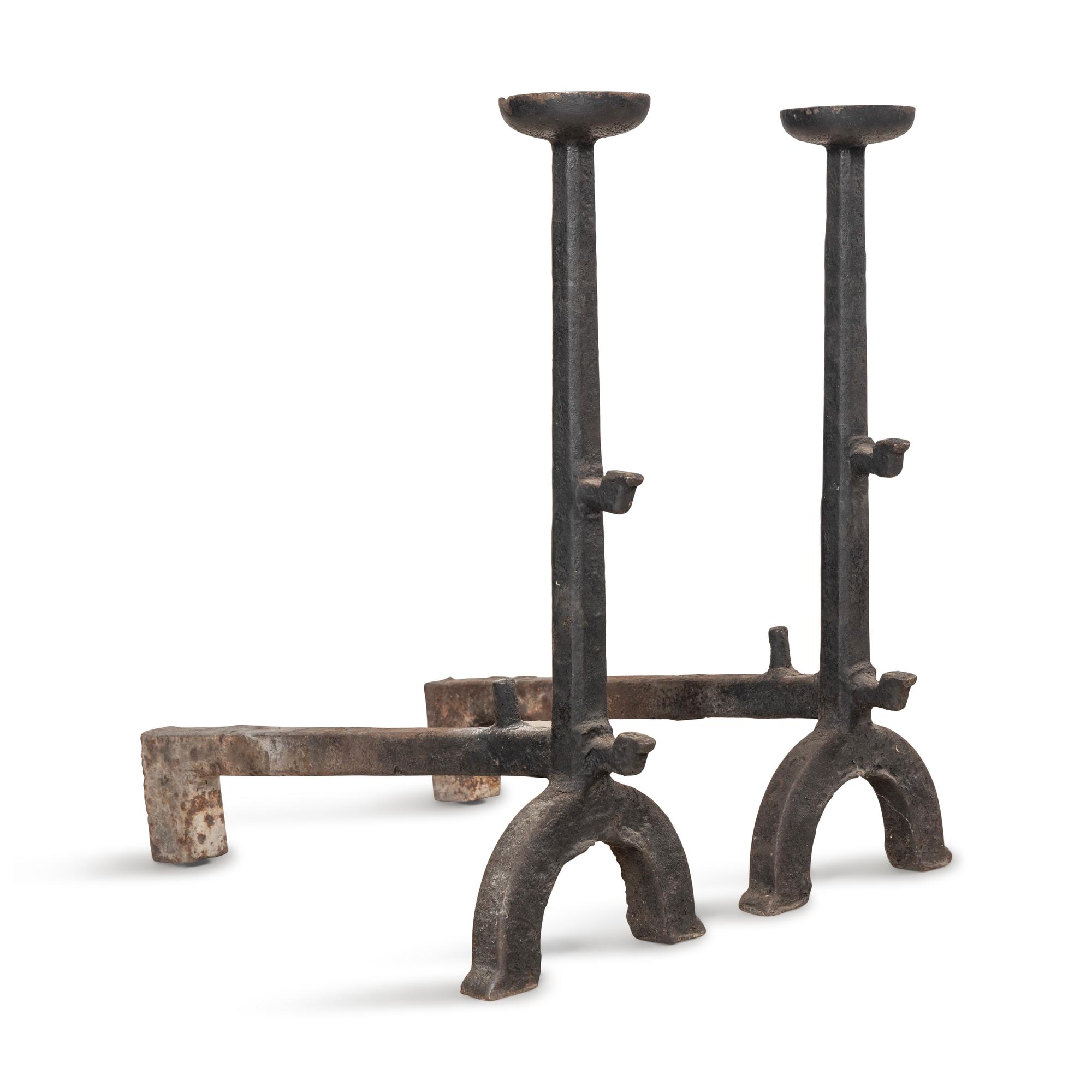 A Pair of Gothic Style Iron Andirons