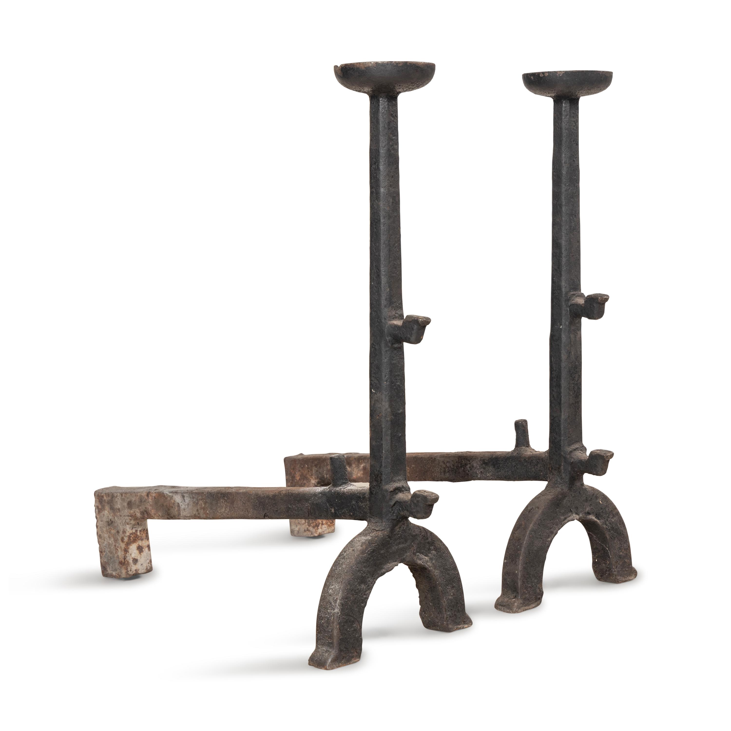 A Pair of Gothic Style Iron Andirons