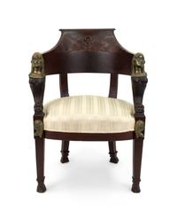 An Egyptian Revival Bronze-Mounted Mahogany Armchair