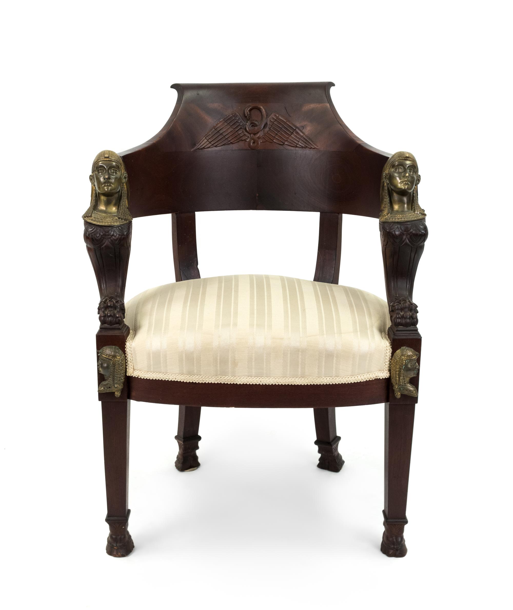 An Egyptian Revival Bronze-Mounted Mahogany Armchair