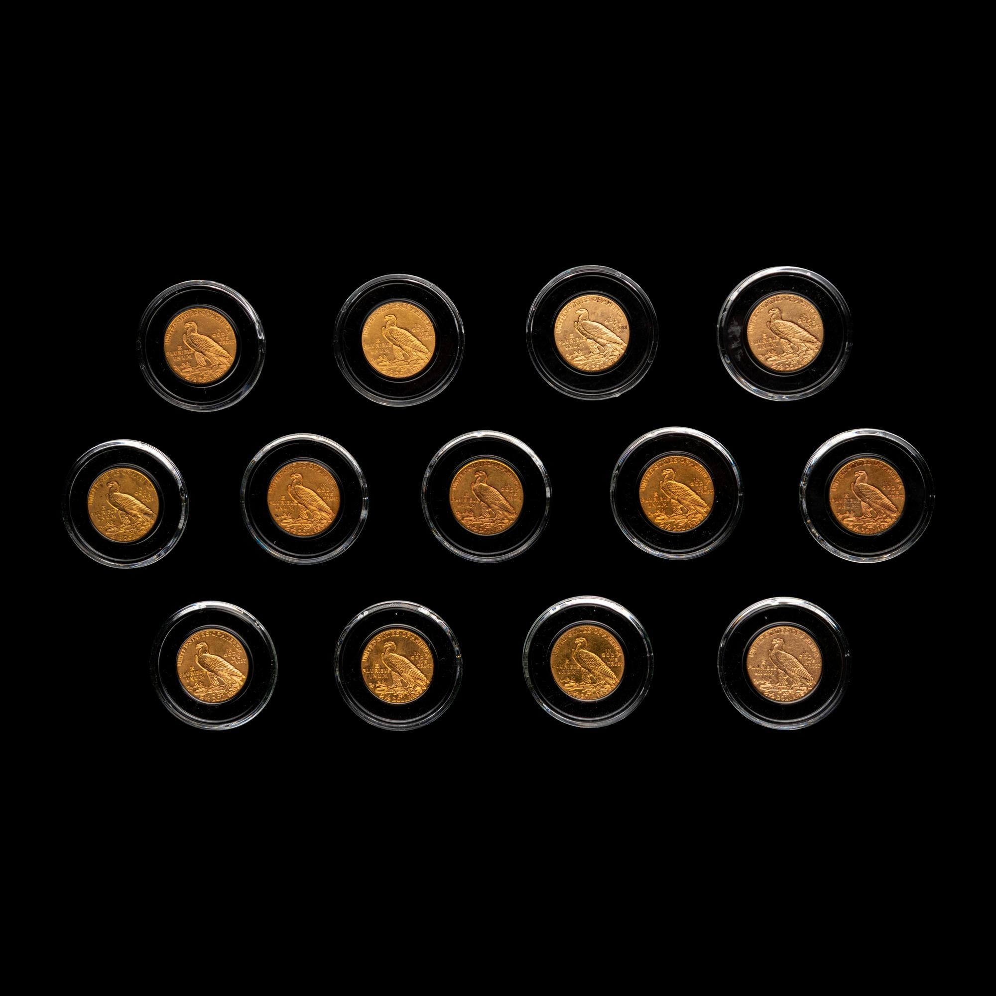 A Set of Thirteen Indian Head $2.50 Gold Coins