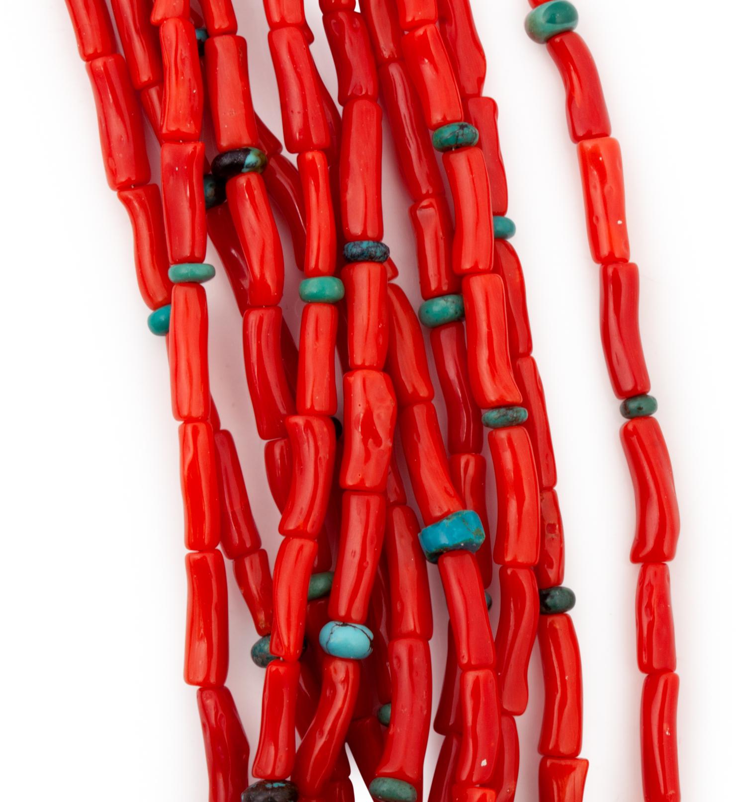 Multi-Strand Coral and Turquoise Necklace