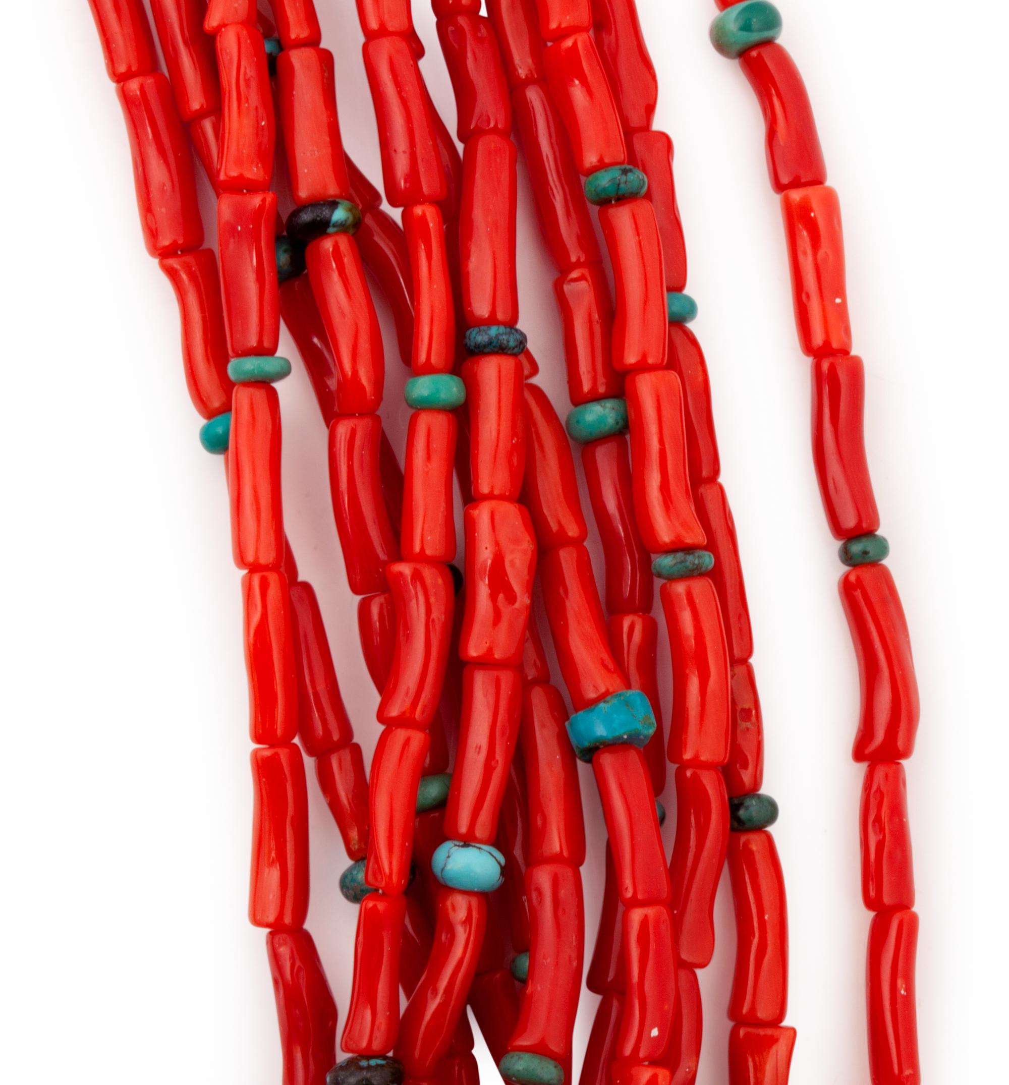 Multi-Strand Coral and Turquoise Necklace