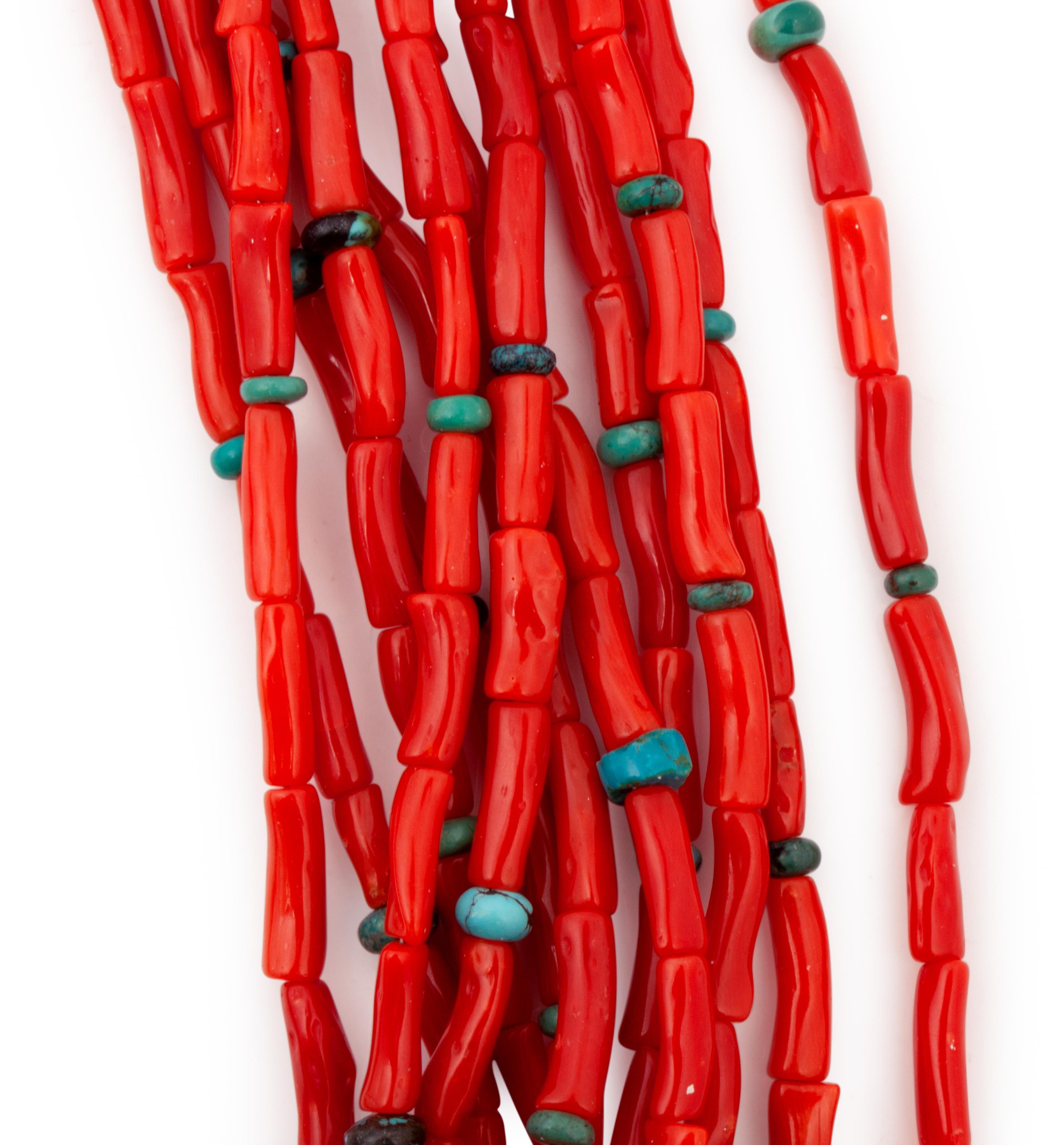 Multi-Strand Coral and Turquoise Necklace