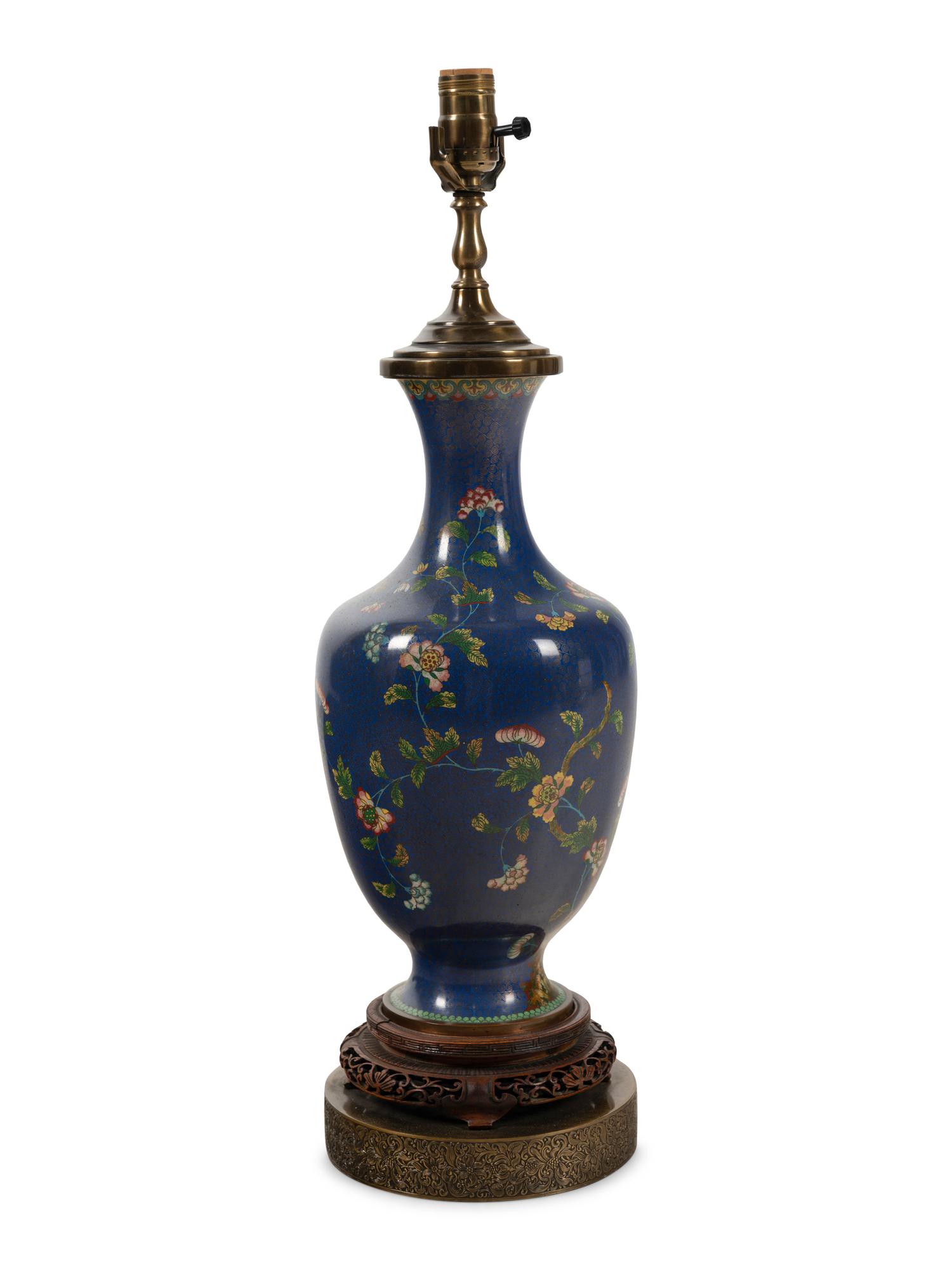A Chinese Cloisonné Vase Mounted as a Lamp