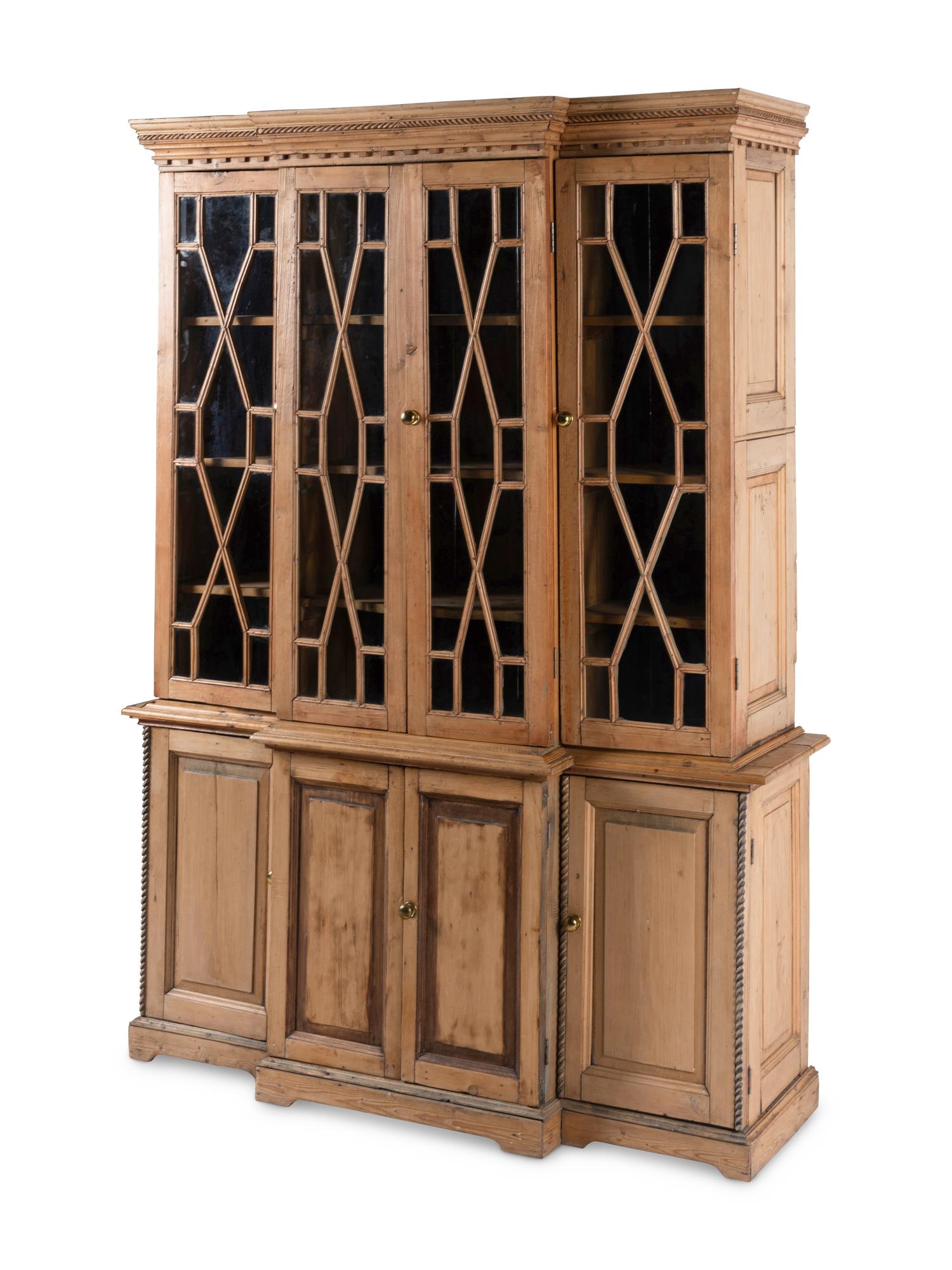 An English Pine Breakfront Bookcase