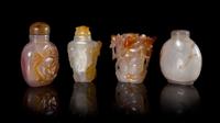 Four Carved Agate Snuff Bottels Height of tallest 3 3/8 inches. — 19TH-EARLY 20TH CENTURY