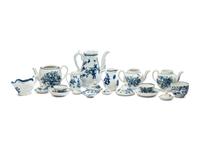 An Assembled Collection of Dr. Wall Period Worcester Cobalt Decorated Porcelain Table Articles