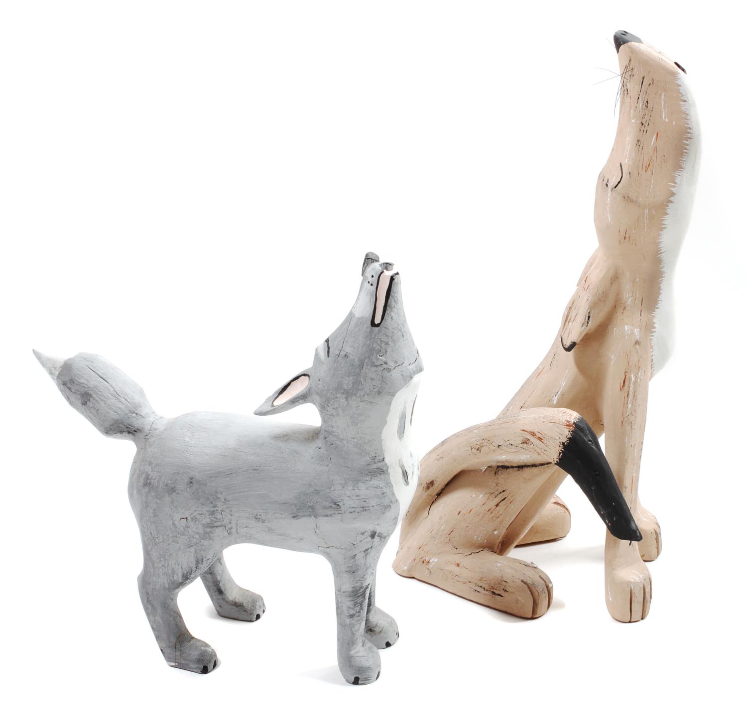 Two Carved and Painted Wood New Mexican Folk Art Animals Height of larger 21 1/4 inches
