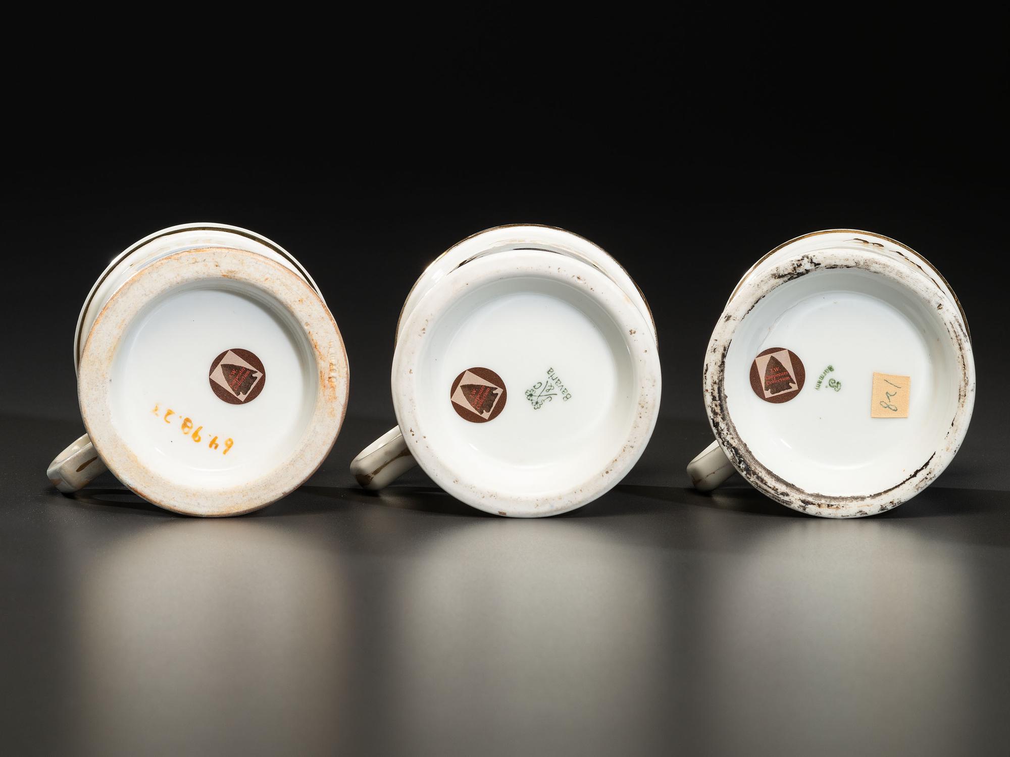 Three Porcelain Shaving Mugs Depicting Automobiles
