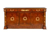 An Empire Style Bronze Mounted Parcel Gilt Burl Walnut Cabinet