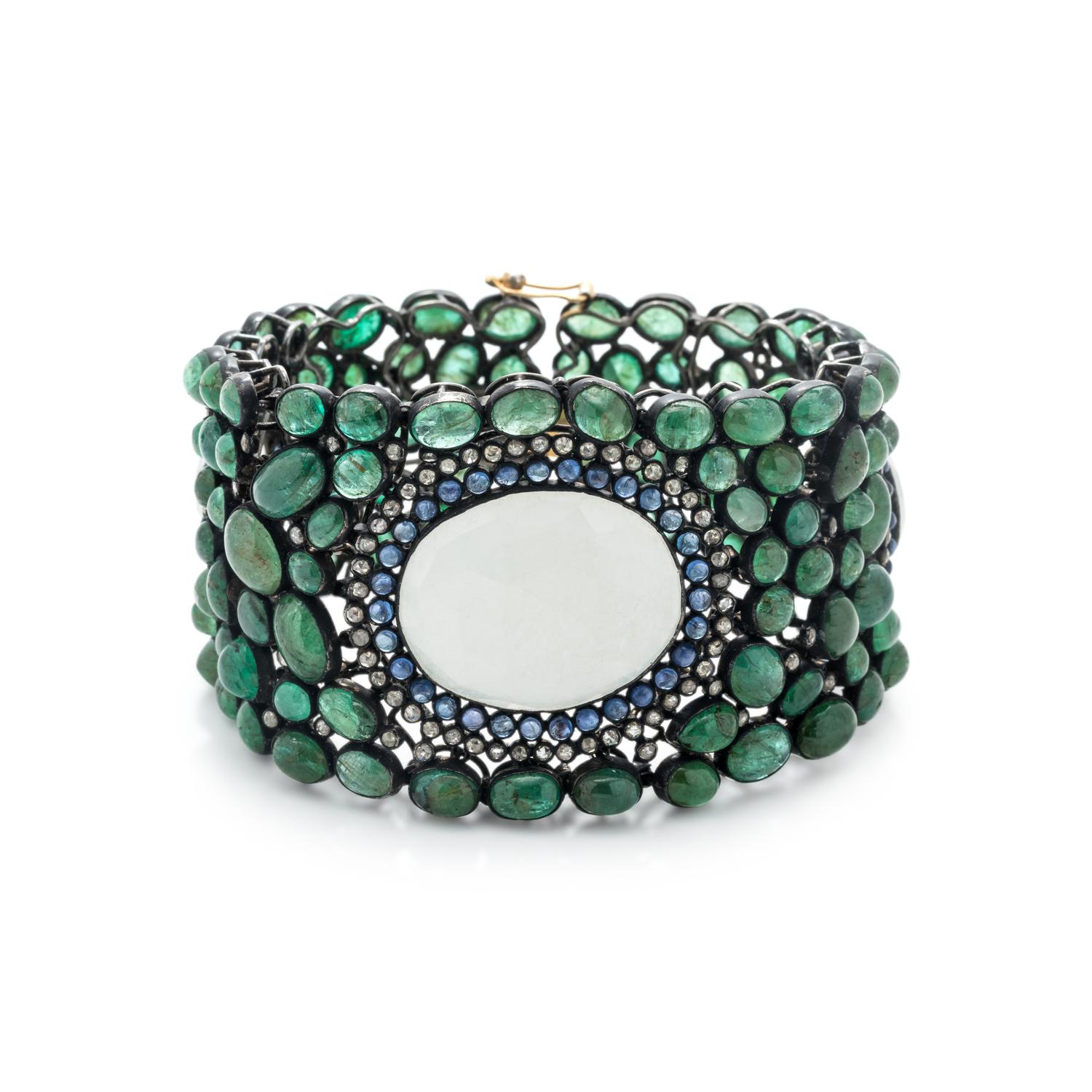 MOONSTONE, EMERALD, IOLITE AND DIAMOND BRACELET