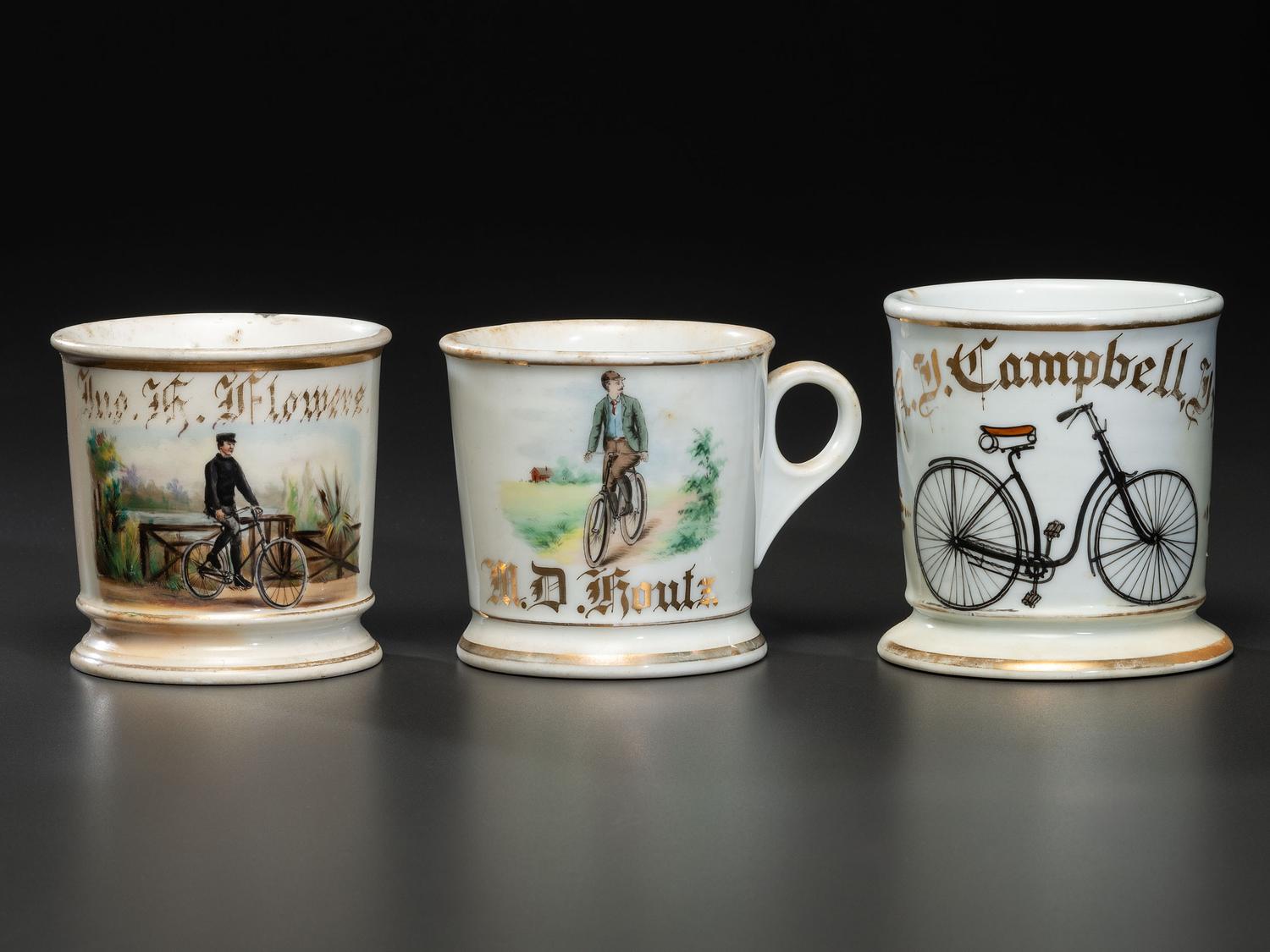 Three Bicycle Shaving Mugs