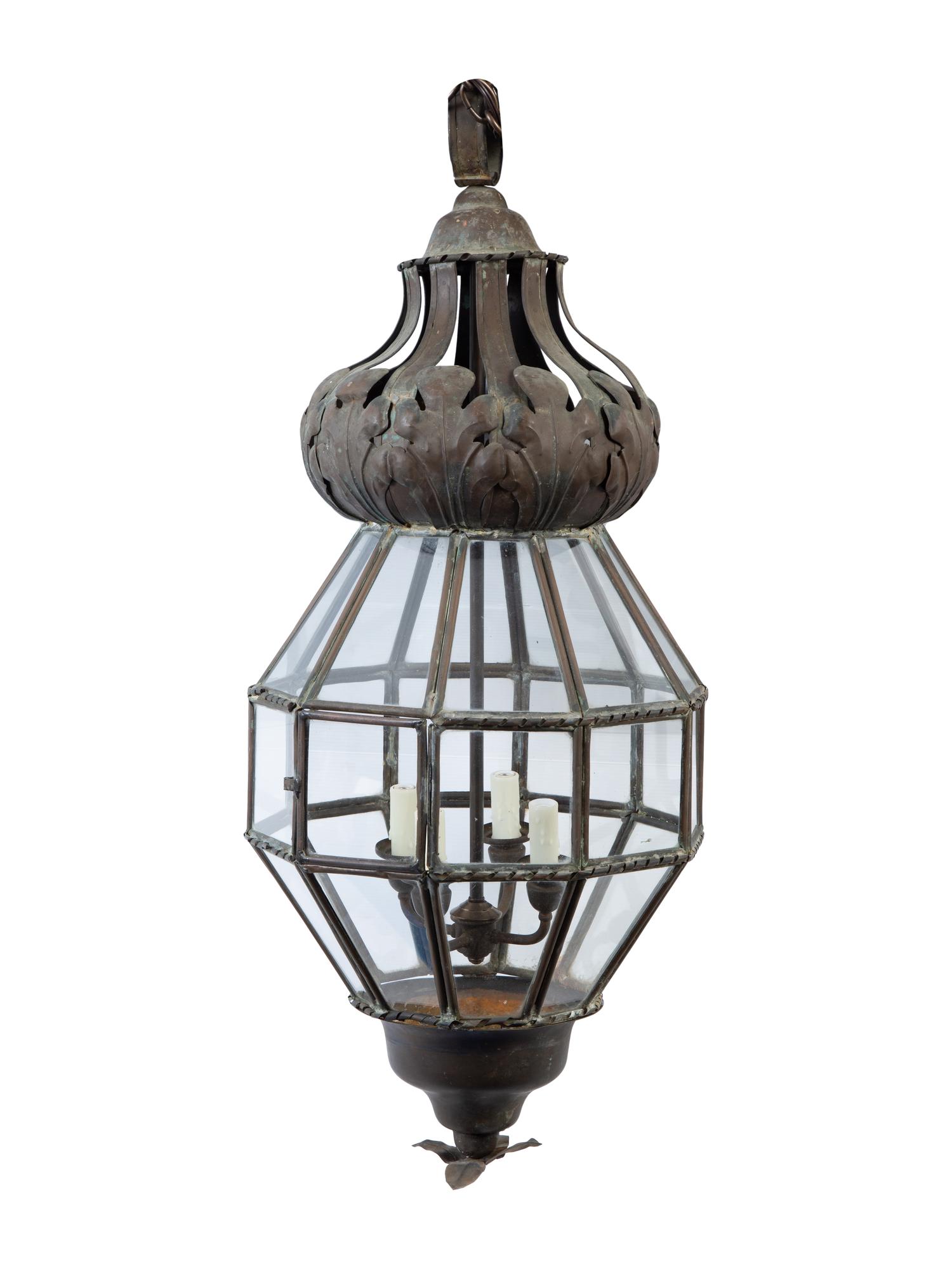 A Continental Tole and Glass Lantern in the Orientalist Taste — Early 20th Century