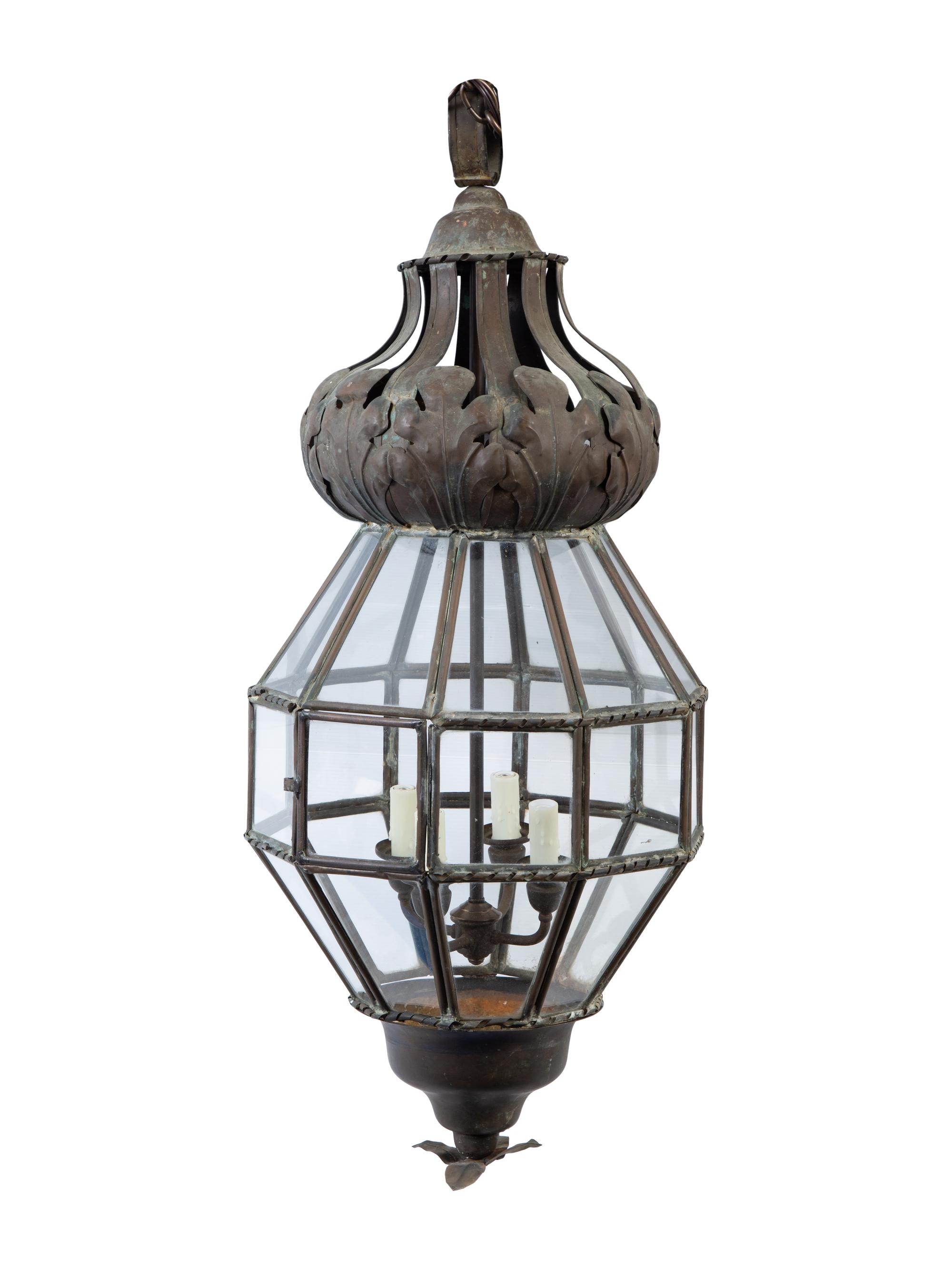 A Continental Tole and Glass Lantern in the Orientalist Taste — Early 20th Century