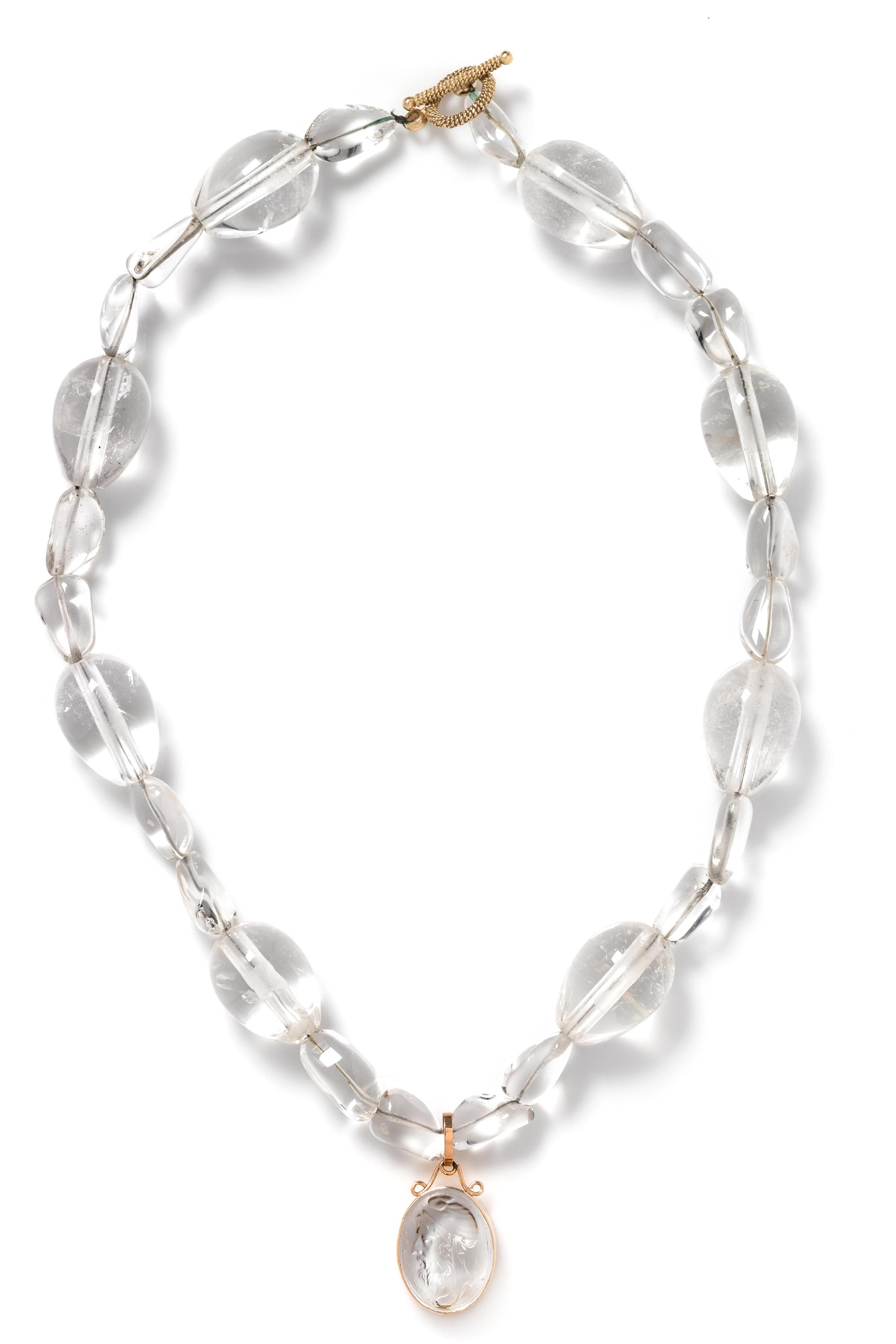 ROCK CRYSTAL INTAGLIO AND BEAD NECKLACE