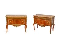 A Pair of Transitional Style Gilt Bronze Mounted Parquetry Commodes — 20TH CENTURY