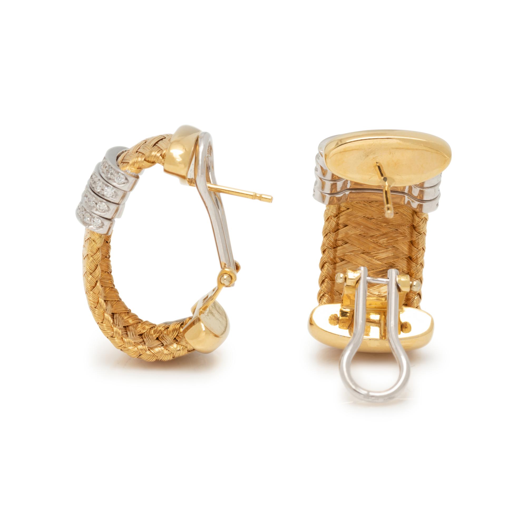 ROBERTO COIN, BICOLOR GOLD AND DIAMOND 'PRIMAVERA' EARCLIPS