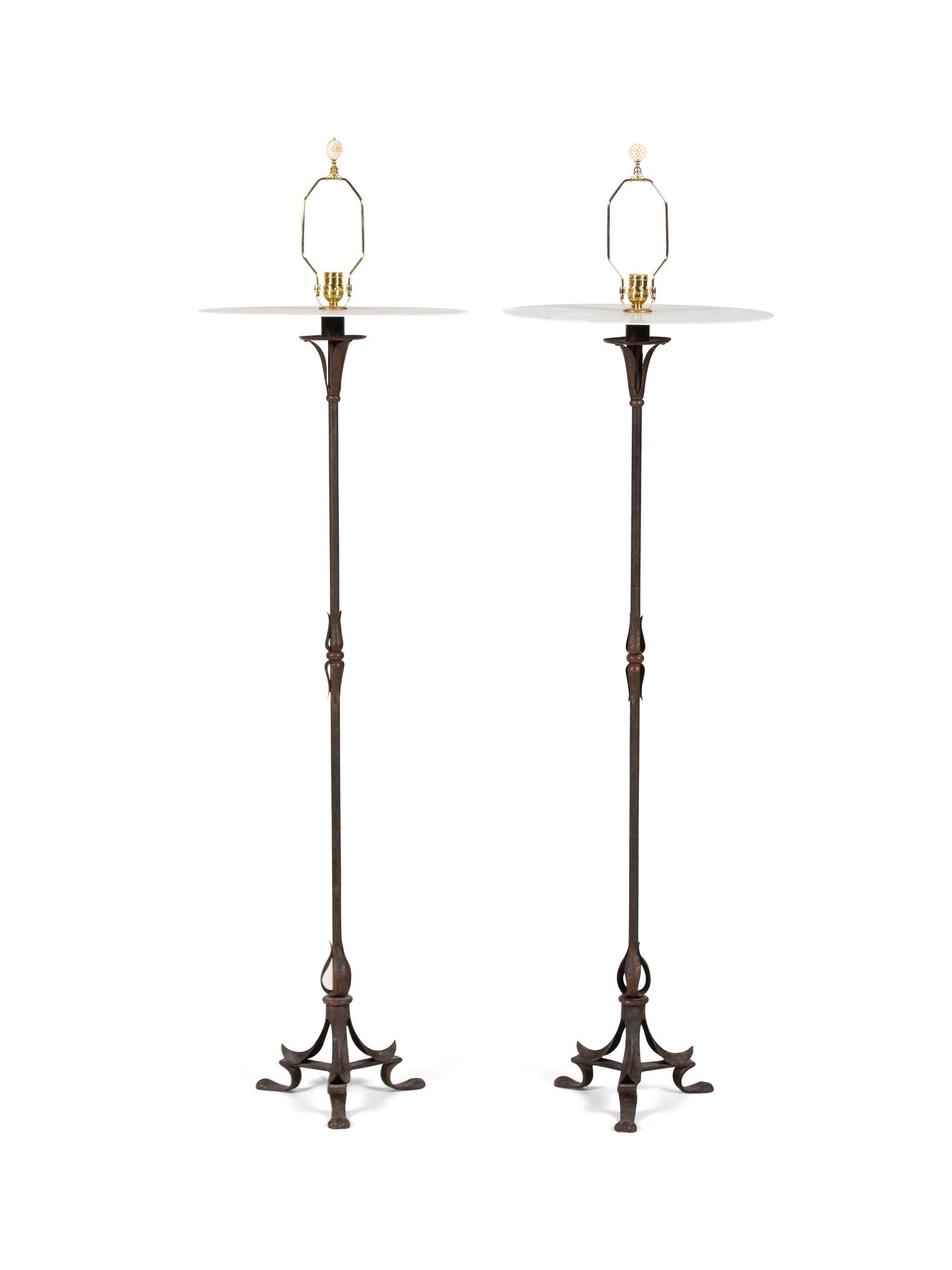 A Pair of Modern Metal Base Floor Lamps