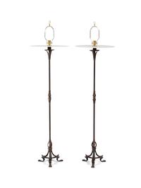 A Pair of Modern Metal Base Floor Lamps
