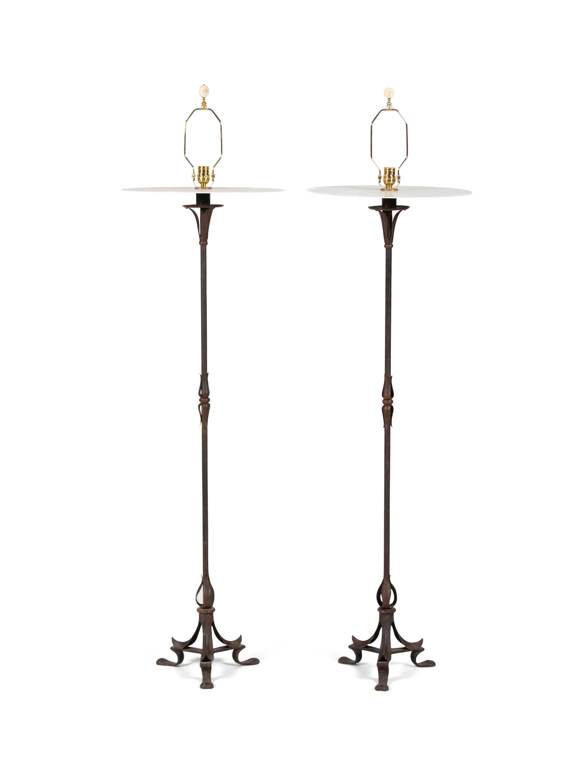A Pair of Modern Metal Base Floor Lamps