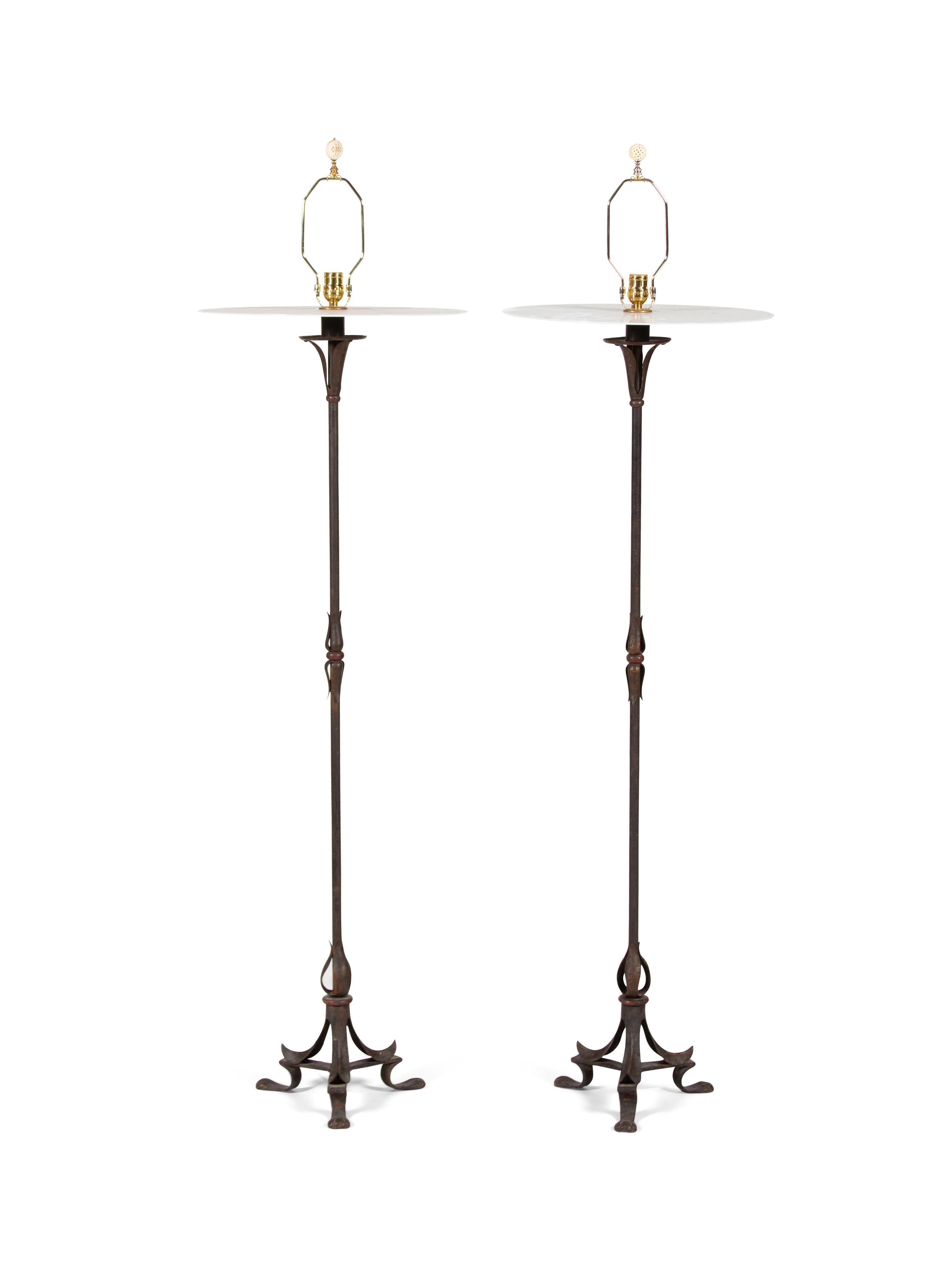 A Pair of Modern Metal Base Floor Lamps
