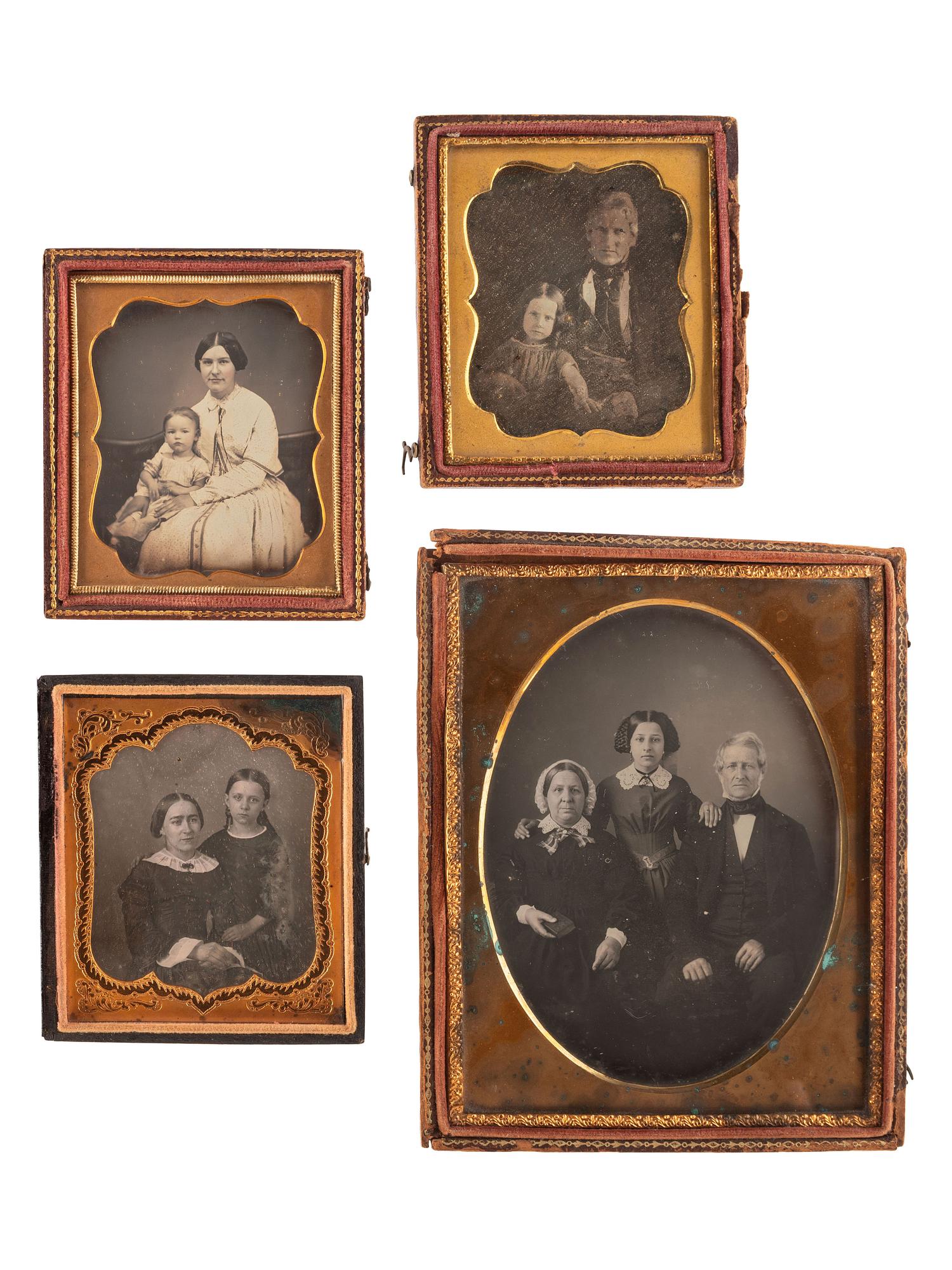 [EARLY PHOTOGRAPHY]. A group of 13 daguerreotypes featuring parents with children, including: