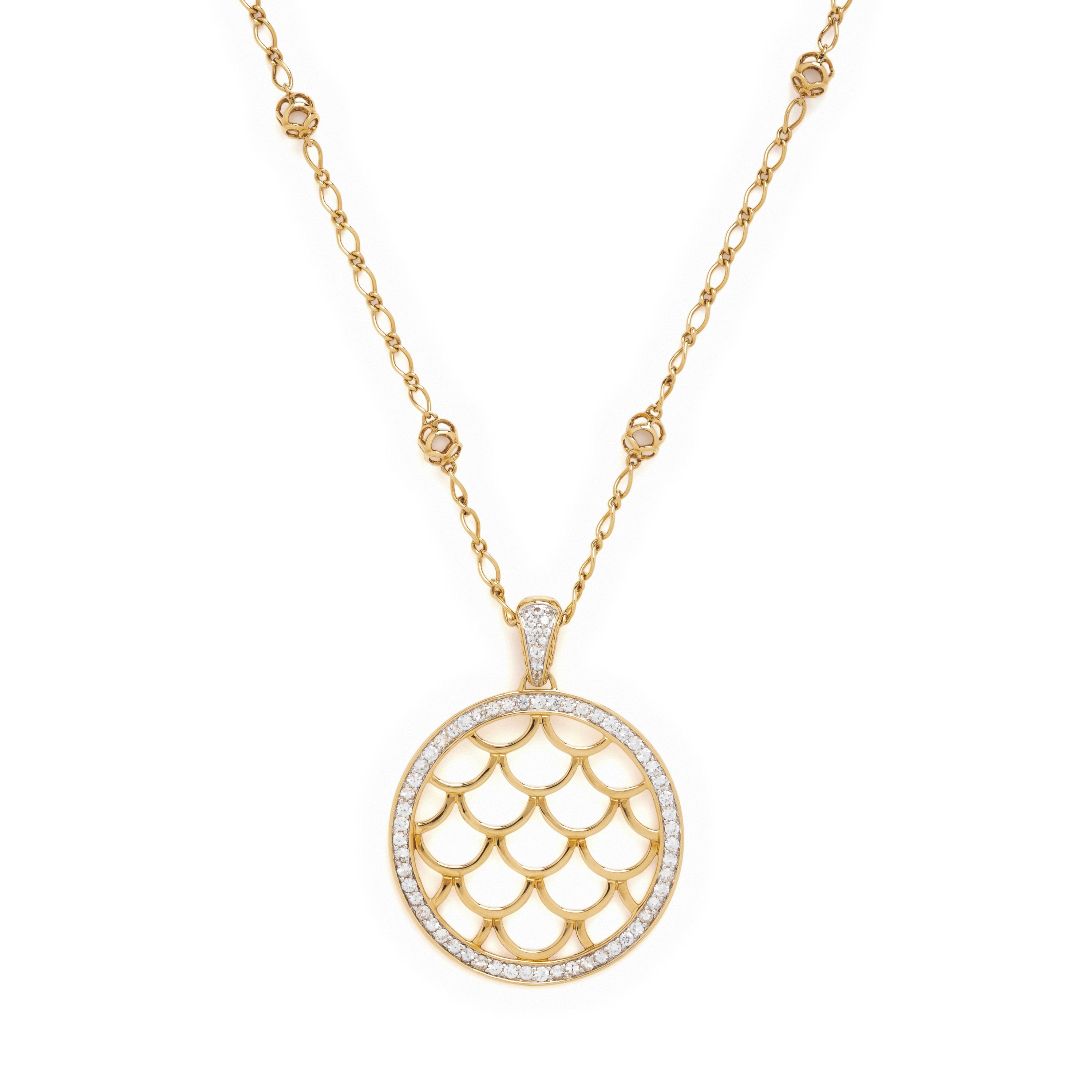 John Hardy, Yellow Gold and White Sapphire Pendant Necklace