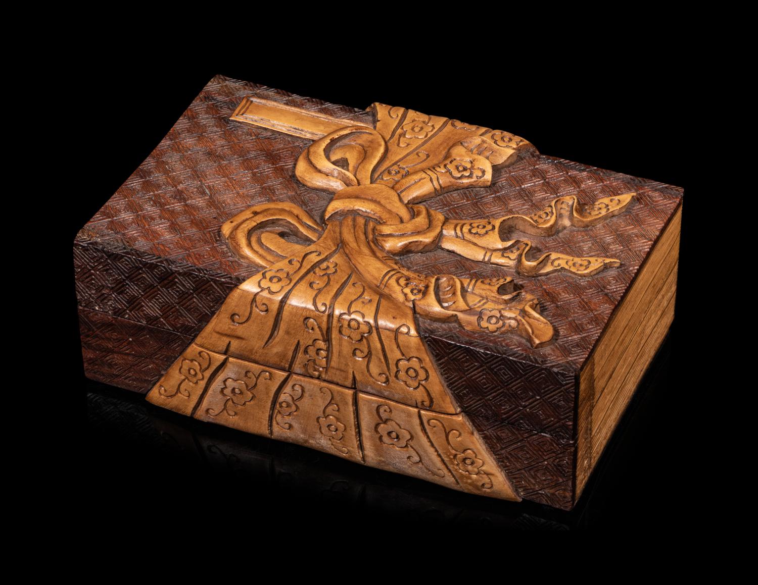 Three Chinese Carved Wood Covered Boxes