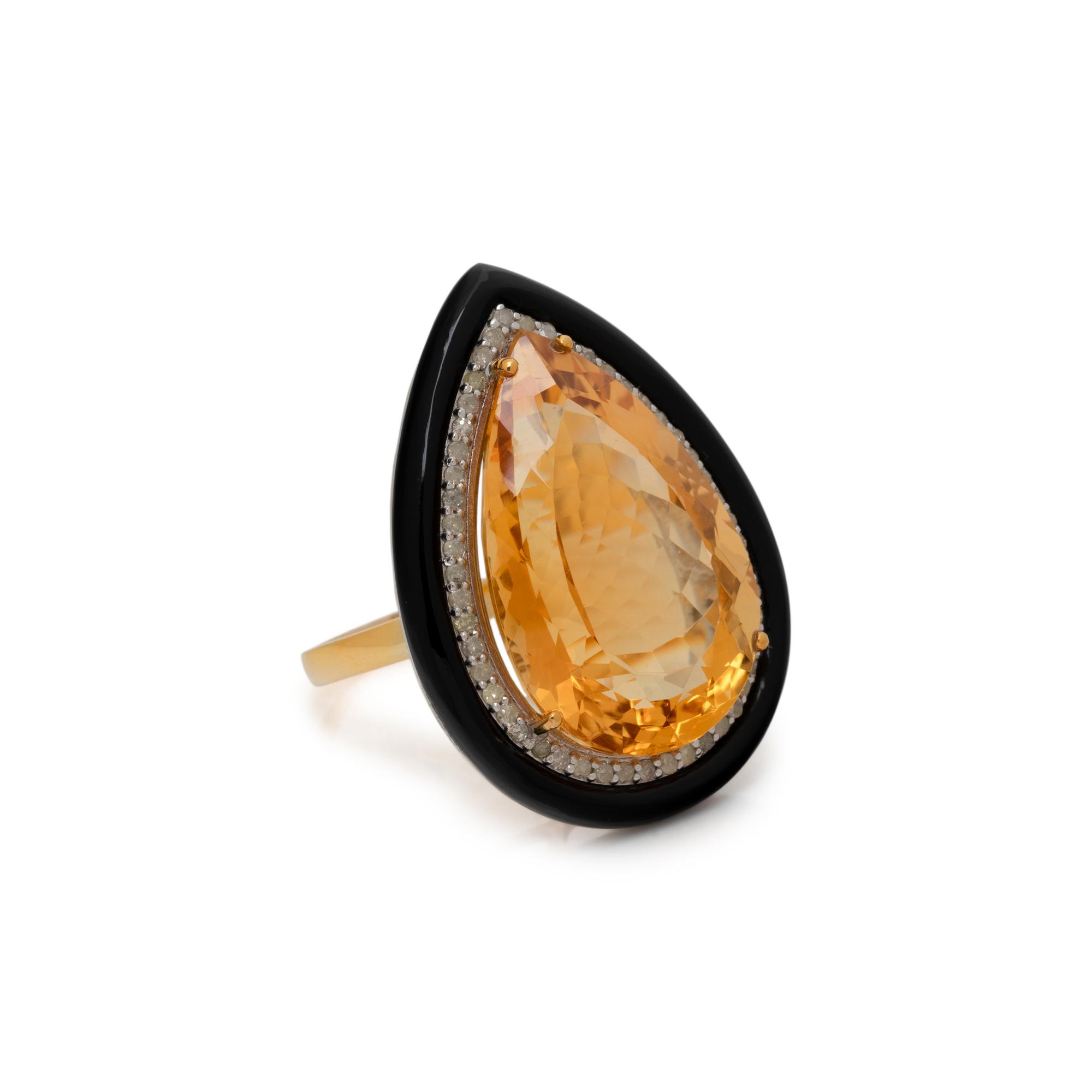 CITRINE, DIAMOND, AND BLACK ONYX RING
