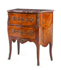 A Louis XV Style Gilt Bronze Mounted Marquetry Commode