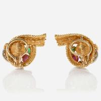 A Pair of 18K Yellow Gold, Diamond, and Gemstone Earrings