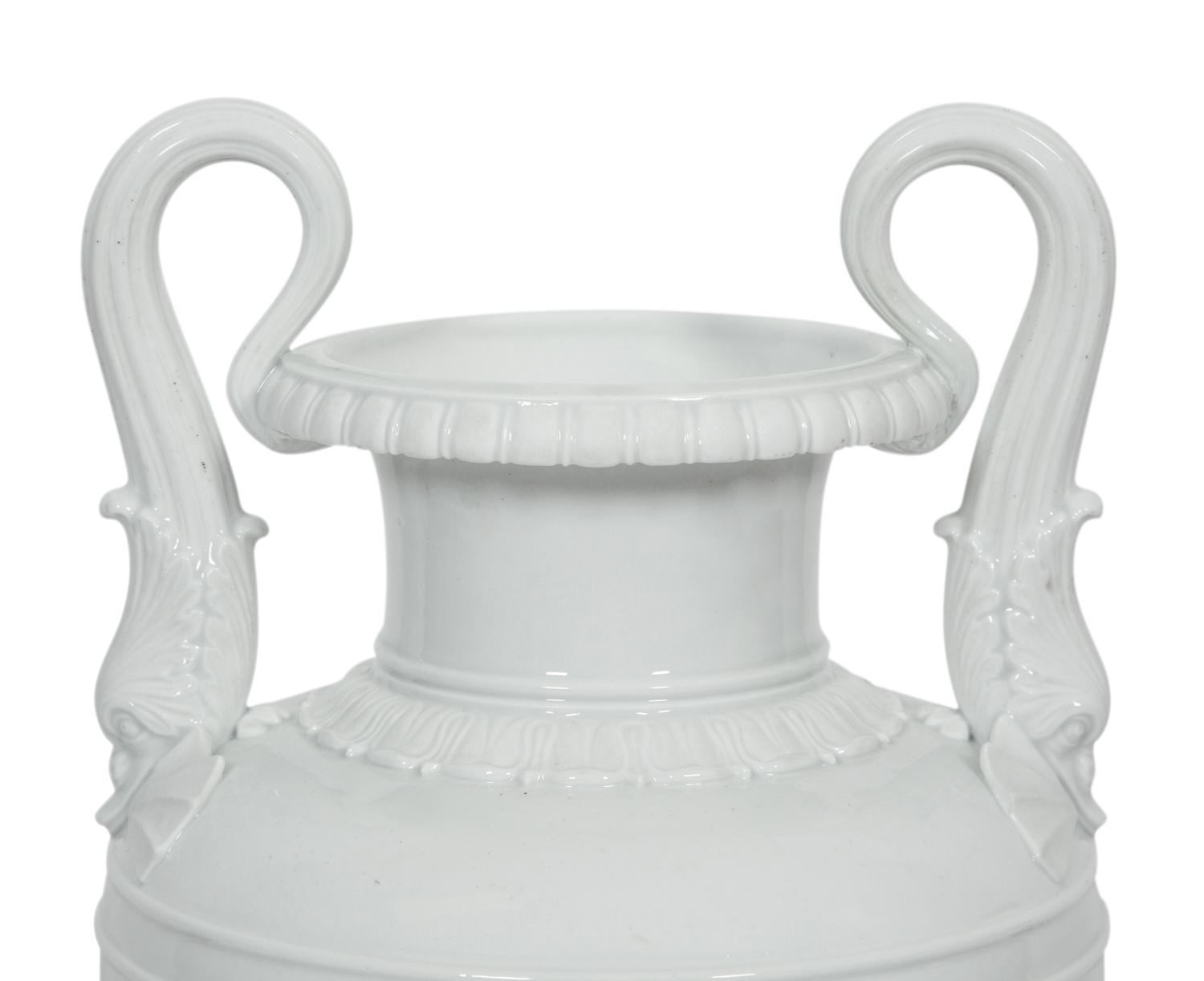 A Royal Copenhagen White Glazed Porcelain Dolphin Handled Vase