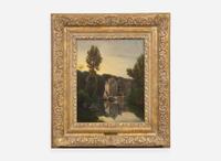 Henri Joseph Harpignies (French, 1819–1916) - Maison au Bord de L’Eau avec un Pêcheur