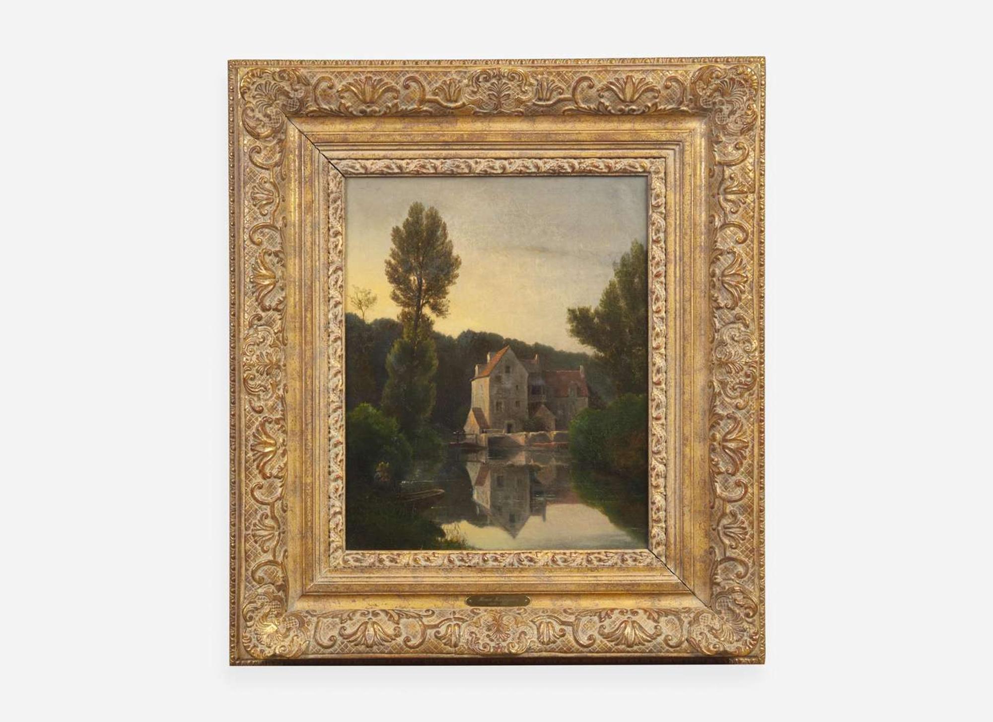 Henri Joseph Harpignies (French, 1819–1916) - Maison au Bord de L’Eau avec un Pêcheur
