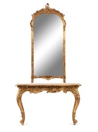 A Rococo Revival Giltwood Pier Mirror and Console Table