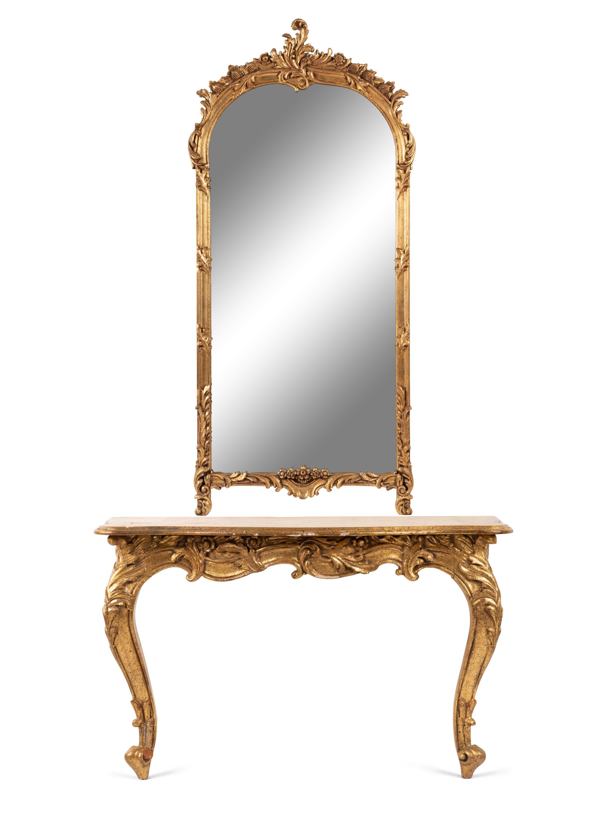 A Rococo Revival Giltwood Pier Mirror and Console Table