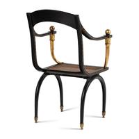A Consulat Painted, Parcel Gilt and Ebonized Fauteuil