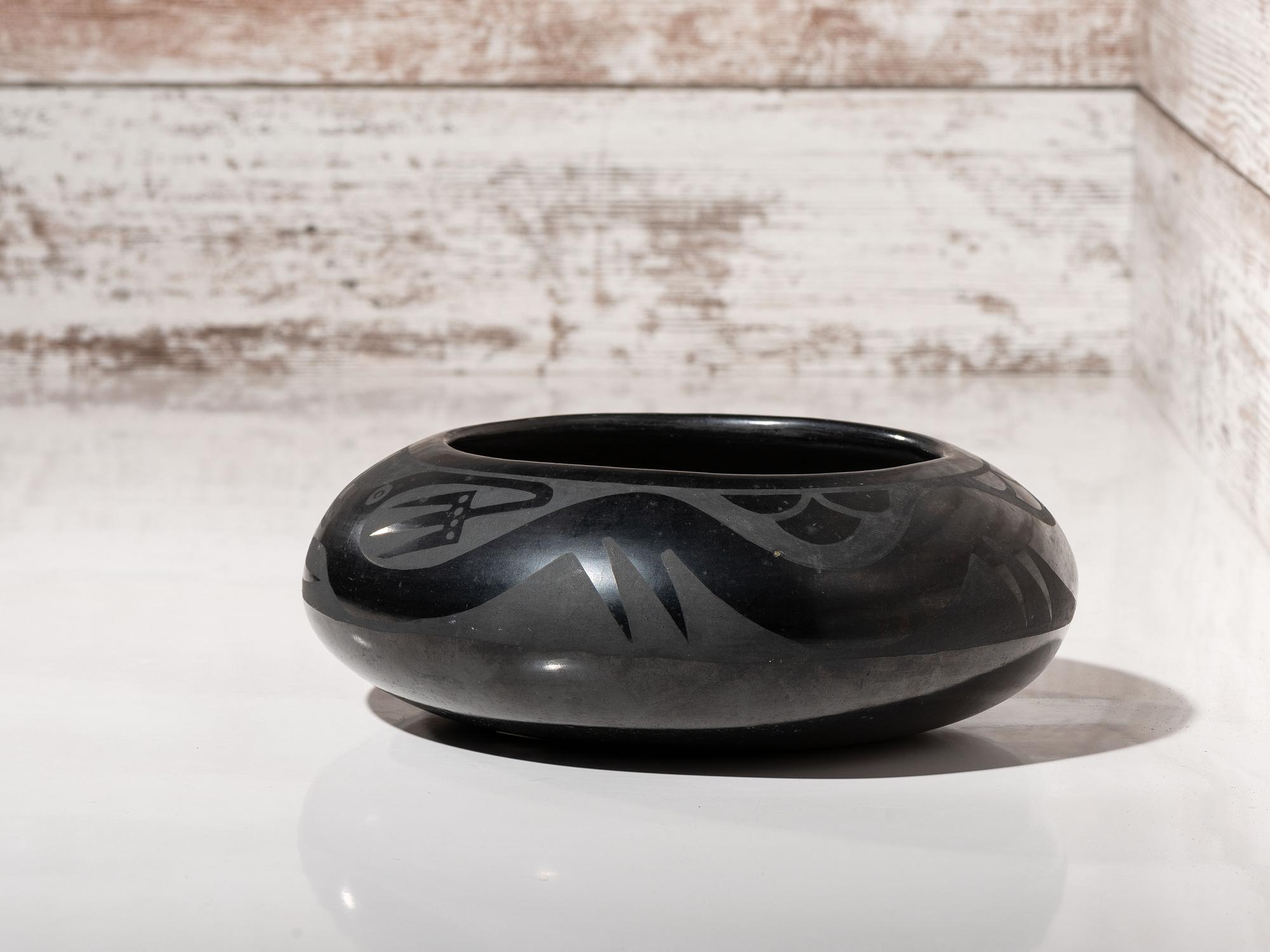 Blackware Pottery Bowl, with Avanyu 1943-1956