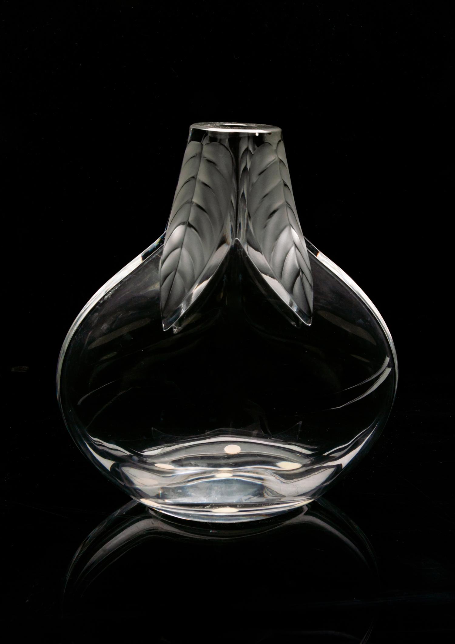 A Lalique Molded and Frosted Glass Vase Height 6 5/8 inches. — POST-1945
