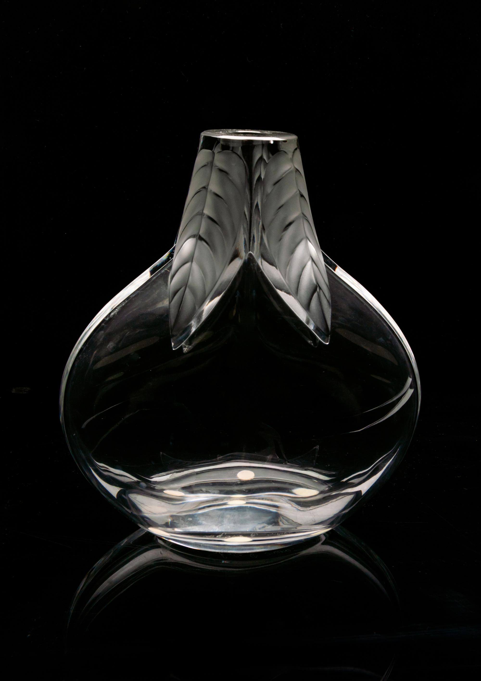A Lalique Molded and Frosted Glass Vase Height 6 5/8 inches. — POST-1945