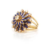 A 14 Karat Yellow Gold, Diamond and Enamel Ring, 8.60 dwts.