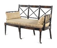 A Regency Black-Painted and Stencil-Decorated Settee