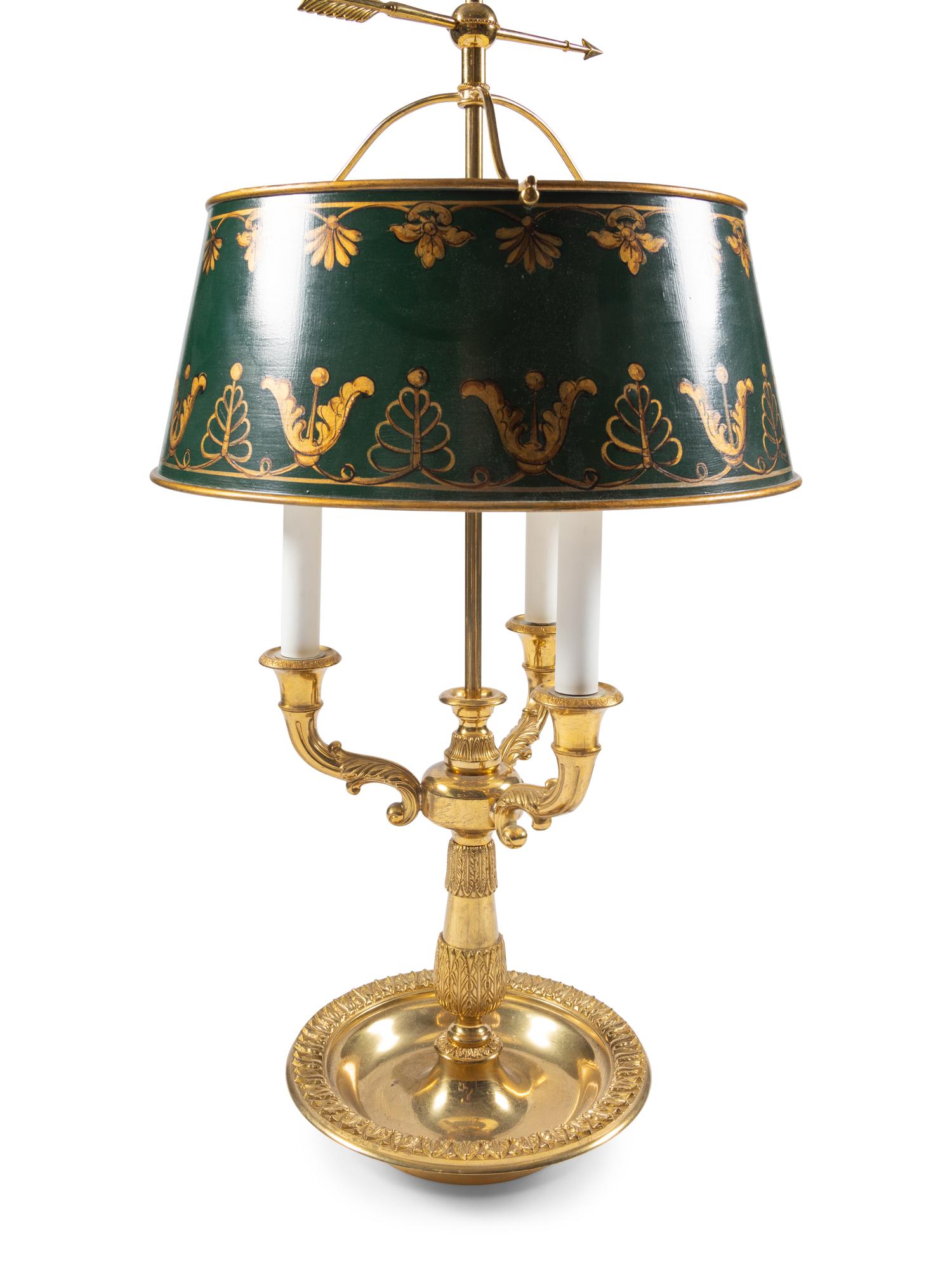 Two French Bouillotte Lamps with Tole Shades